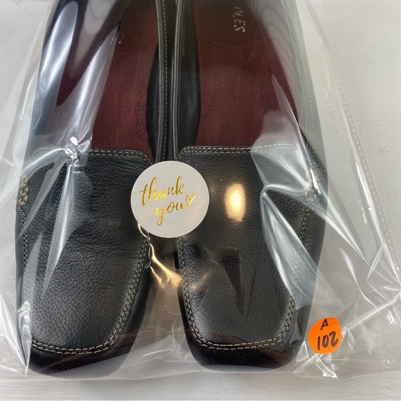 Aerosoles Black Leather Hi Power Square Toe Heeled Loafer 2” Heel Pump Sz 10 - Picture 14 of 14